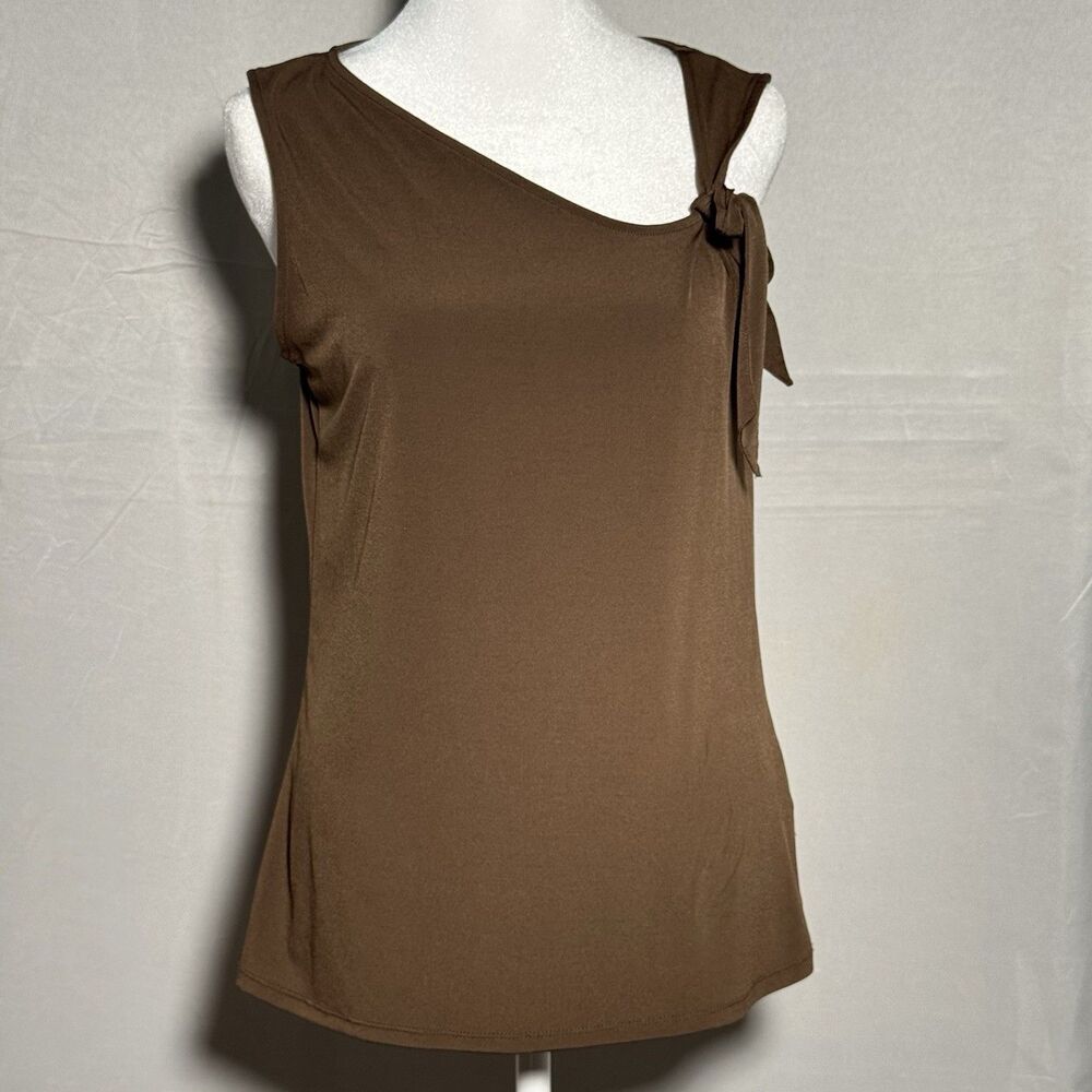 Attention Womens S Brown Asymmetrical One Shoulder Bow Sleeveless Blouse Top